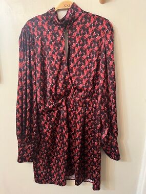 Ronny Kobo Collection Black& Dark Pink High Neck Key Hole Cocktail Dress